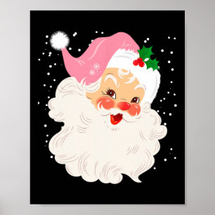 Retro-Weihnachtsmann-Gesicht mit rosa Hut Vintage- Poster
