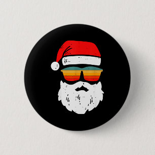 Retro-Weihnachtsmann-Gesicht mit Vintage-Sonnenbri Button