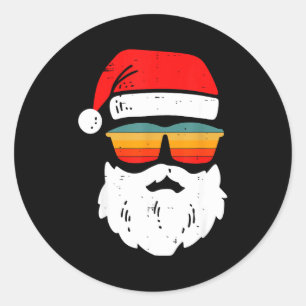 Retro-Weihnachtsmann-Gesicht mit Vintage-Sonnenbri Runder Aufkleber