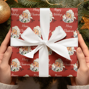 Retro-Weihnachtsmann-Gesicht Muster Benutzerdefini Geschenkpapier