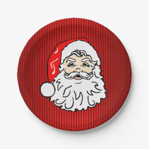 Retro-Weihnachtsmann-Gesicht Rot Pappteller
