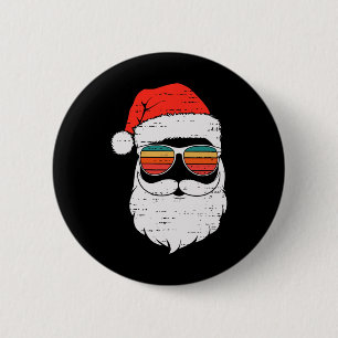 Retro-Weihnachtsmann-Gesicht Sonnenbebrillte Weihn Button