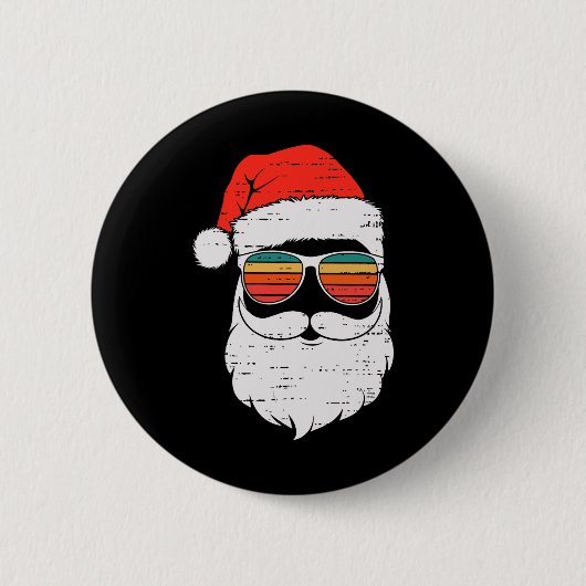 Retro-Weihnachtsmann-Gesicht Sonnenbebrillte Weihn Button (Vorderseite)
