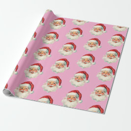Retro-Weihnachtsmann-Gesicht Weihnachten Pink Geschenkpapier