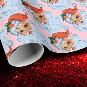 Retro-Weihnachtsmann-Gesicht Weihnachten Pink Geschenkpapier