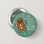Retro-Weihnachtsmann-hässlicher-Xmas-Pullover-Wett Button (Vorne & Hinten)