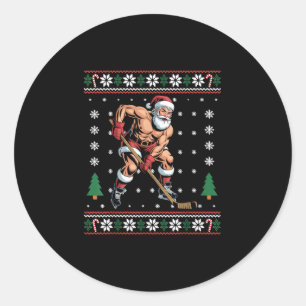 Retro Weihnachtsmann Hockey Spieler lustig hässlic Runder Aufkleber