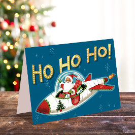 Retro Weihnachtsmann in Rakete Ho Ho Ho Nicht-Foto Feiertagskarte
