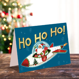 Retro Weihnachtsmann in Rakete Ho Ho Ho Nicht-Foto Feiertagskarte