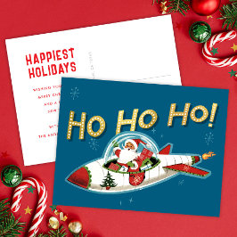 Retro Weihnachtsmann in Rakete Ho Ho Ho Nicht-Foto Feiertagspostkarte
