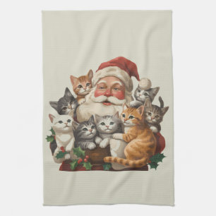Retro Weihnachtsmann & Kätzchen Weihnachten Winter Geschirrtuch