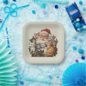 Retro Weihnachtsmann & Kätzchen Weihnachten Winter Pappteller (Party)