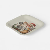 Retro Weihnachtsmann & Kätzchen Weihnachten Winter Pappteller (Gewinkelt)