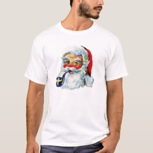 Retro-Weihnachtsmann mit Bart und Pfeife T-Shirt