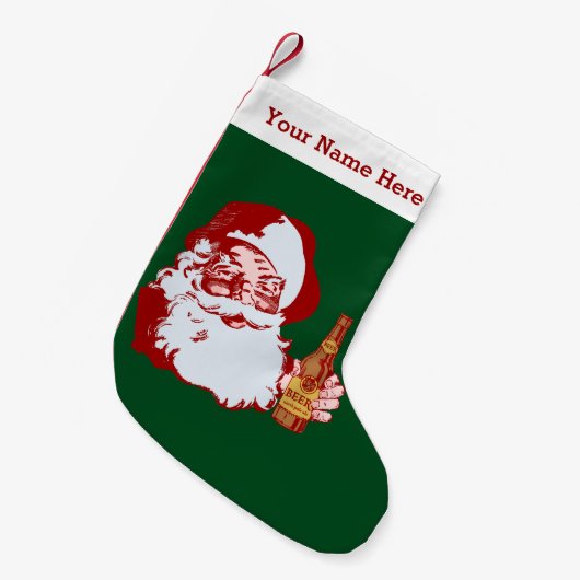 Retro Weihnachtsmann mit Bier-Weihnachtslustigem Kleiner Weihnachtsstrumpf (Vorderansicht (hängend))