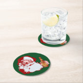 Retro Weihnachtsmann mit einem Bier-Weihnachten Runder Pappuntersetzer (Vor Ort)