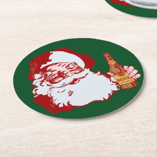 Retro Weihnachtsmann mit einem Bier-Weihnachten Runder Pappuntersetzer (Angewinkelt)