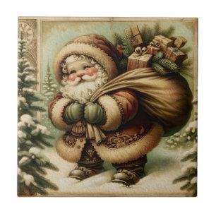 Retro Weihnachtsmann mit Geschenken Fliese