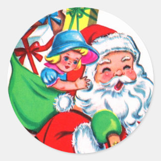 RETRO Weihnachtsmann mit klassischem Rundaufkleber Runder Aufkleber