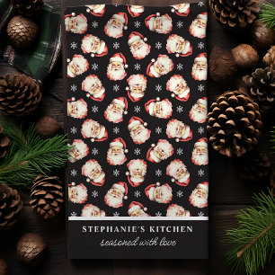 Retro Weihnachtsmann Schwarz Personalisierter Name Geschirrtuch