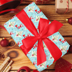 Retro Weihnachtsmann spielt Tennis Ogee Muster Geschenkpapier Set