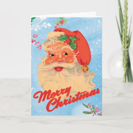 Retro Weihnachtsmann Stechpalme Schneeblau Weihnac Feiertagskarte