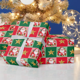 Retro Weihnachtsmann-Tartan Karo Weihnachten Geschenkpapier