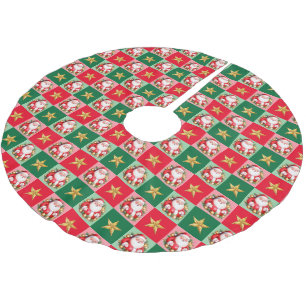Retro Weihnachtsmann Tartan Karo Weihnachten Polyester Weihnachtsbaumdecke