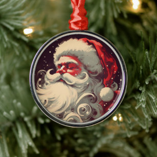 Retro-Weihnachtsmann-Vintage-Illustration Ornament Aus Metall