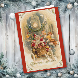 Retro Weihnachtsmanns Mitternachtslauf-Weihnachtsk Feiertagskarte