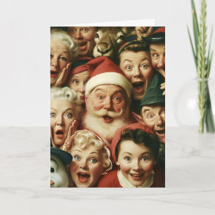 Retro-Weihnachtsmenge mit dem Weihnachtsmann Karte