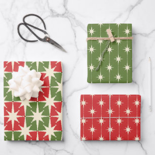 Retro-Weihnachtsmuster im Midcentury-Modern-Stil Geschenkpapier Set