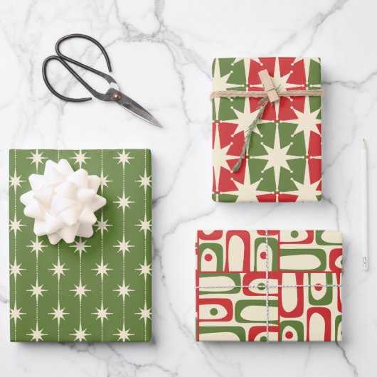 Retro-Weihnachtsmuster im Stil der Mitte des 20. J Geschenkpapier Set (Vorderseite)