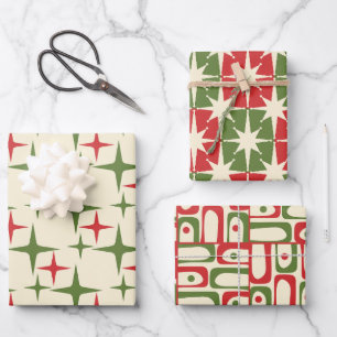 Retro-Weihnachtsmuster im Stil der Mitte des 20. J Geschenkpapier Set