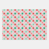 Retro Weihnachtsmuster in Rot, Rosa und Grün Geschenkpapier Set (Vorderseite)