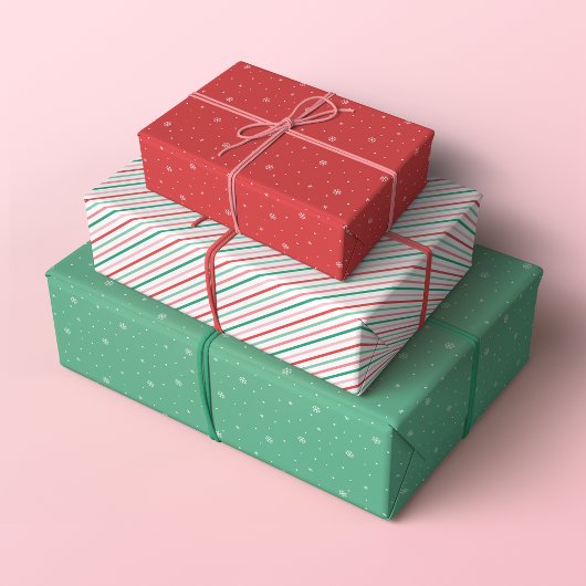 Retro Weihnachtsmuster in Rot, Rosa und Grün Geschenkpapier Set