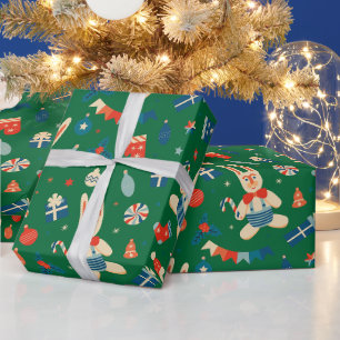 Retro-Weihnachtsmuster mit Dekorationen und Süßigk Geschenkpapier