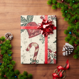 Retro-Weihnachtsmuster   Strümpfe, Ornamente  Geschenkpapier