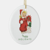 Retro Weihnachtsniedliches Mädchen-rotes Keramik Ornament (Rechts)