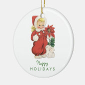 Retro Weihnachtsniedliches Mädchen-rotes Keramik Ornament (Links)