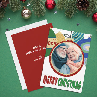 Retro-Weihnachtsornament-Fotovorlage Flachkarte Feiertagskarte