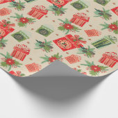 Retro Weihnachtspakete Frohe Weihnachten Geschenkpapier (Ecke)