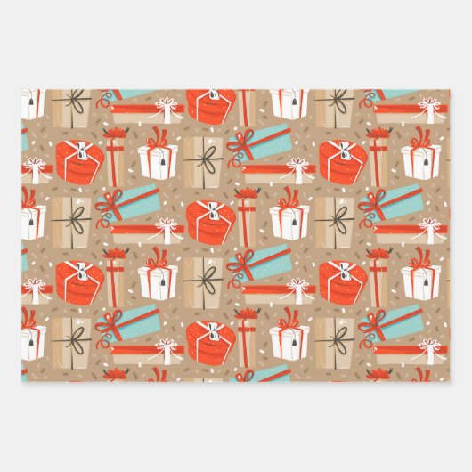 Retro Weihnachtspakete Packpapier Set Geschenkpapier Set (Vorderseite)