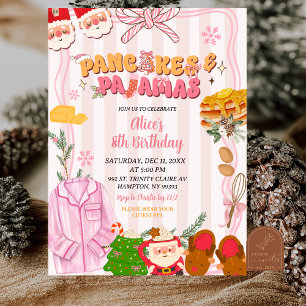 Retro-Weihnachtspfannkuchen- und Pyjama-Party-Gebu Einladung