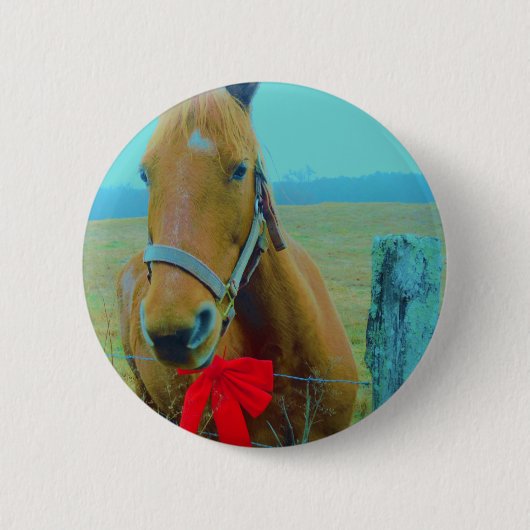 Retro Weihnachtspferd Button (Vorderseite)