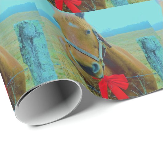 Retro Weihnachtspferd Geschenkpapier (Rolleneckpunkt)