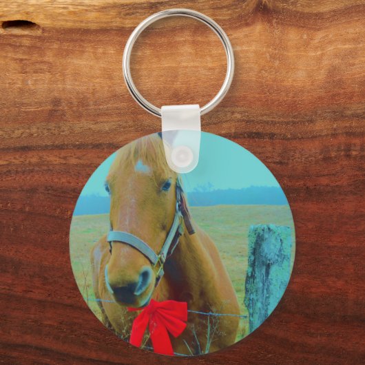 Retro Weihnachtspferd Schlüsselanhänger (Vorderseite)
