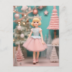Retro-Weihnachtspuppe in Pastellfarben Postkarte