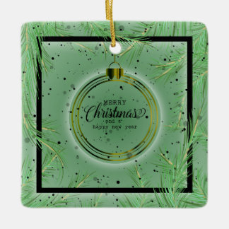 Retro-Weihnachtsrahmen Zweige Frohe Weihnachten Keramikornament