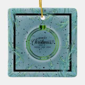 Retro-Weihnachtsrahmen Zweige Frohe Weihnachten Keramikornament
